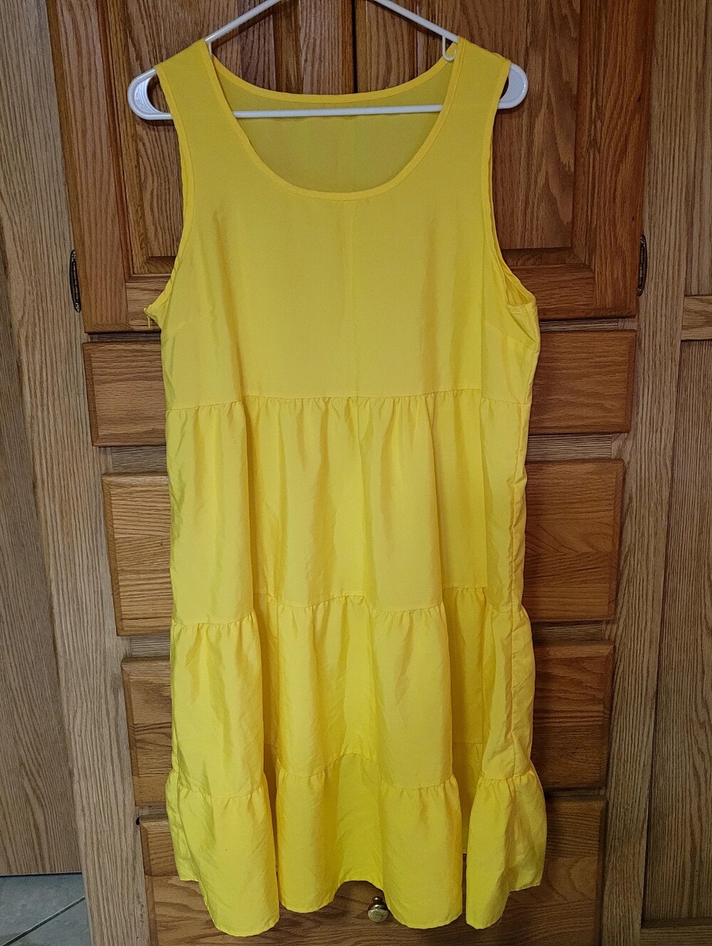Yellow Sleeveless Dress With Tiered Skirt, Size L
